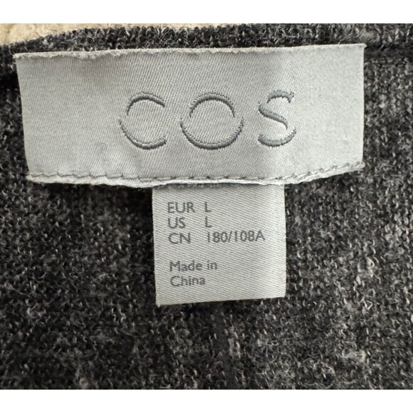 COS Women's Black Wool Linen Fitted Long Sleeves Tee Shirt Large Oversized Boxy - Picture 2 of 13